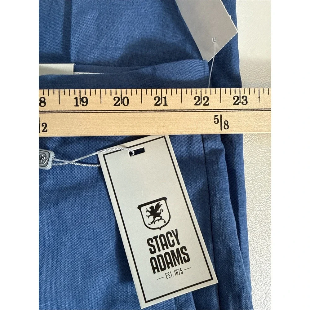 Stacy Adams Mens New Blue Pleated Dress Pants Slacks 44x30 Linen NWT